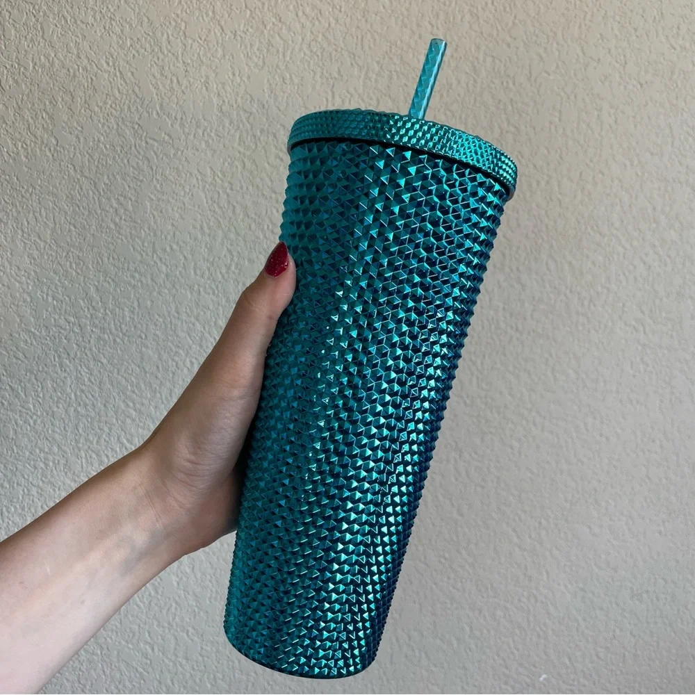 Starbucks Blue Splash Studded Chrome Cold Cup Tumbler Venti 24oz